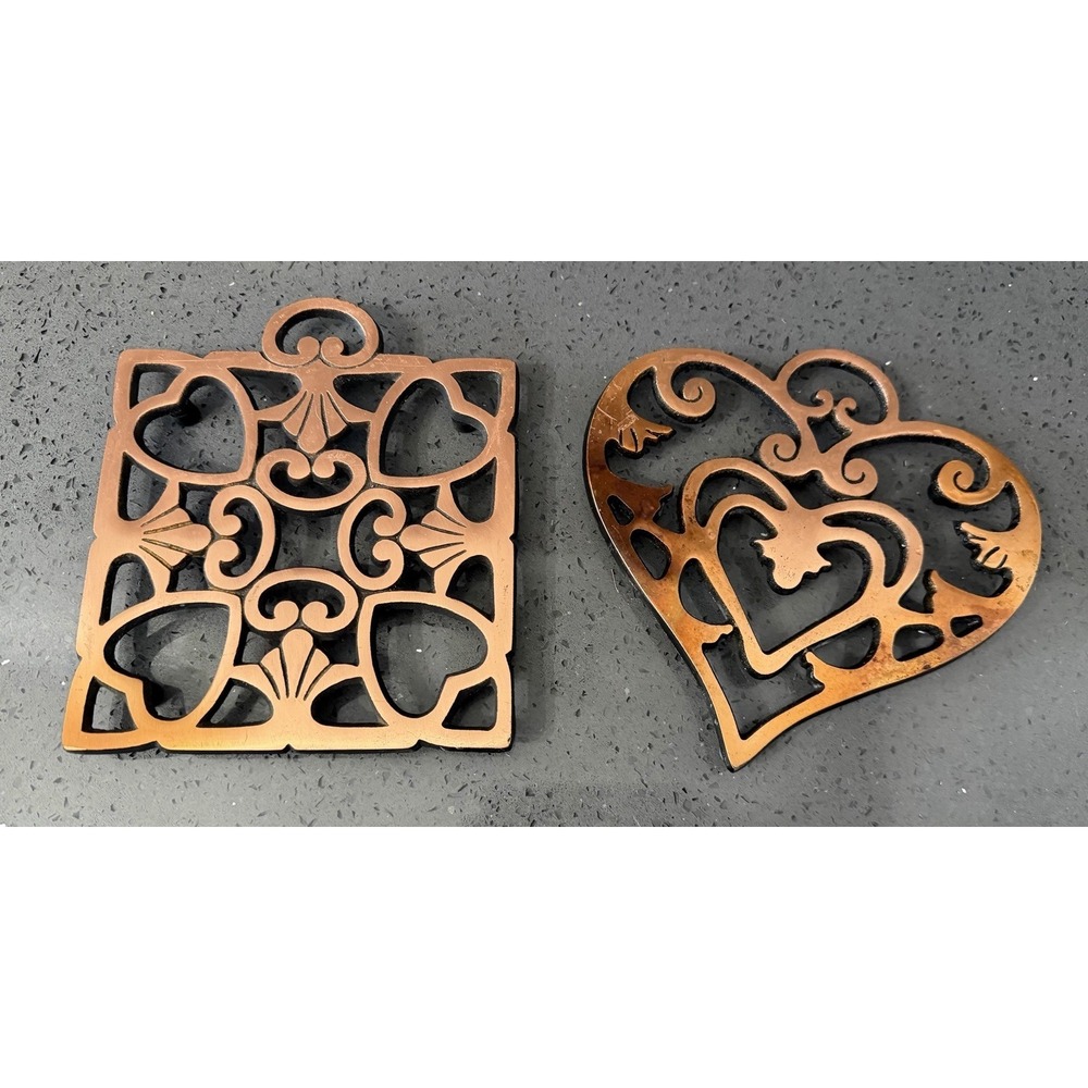 PAMPERED CHEF Copper Heart Cast Iron Trivet Trivets Lot Of 2